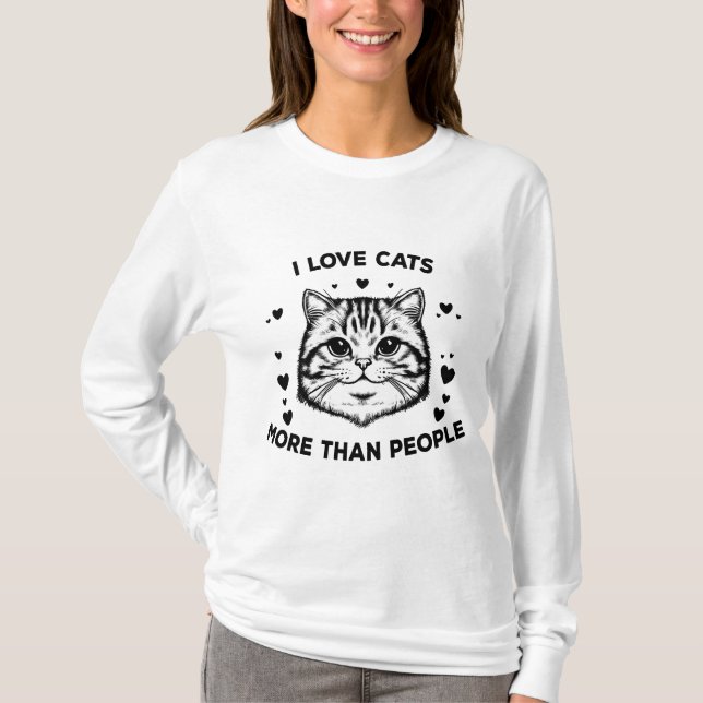 J'Aime Les Chats Plus Que Les Gens T-Shirt À Longs (Devant)