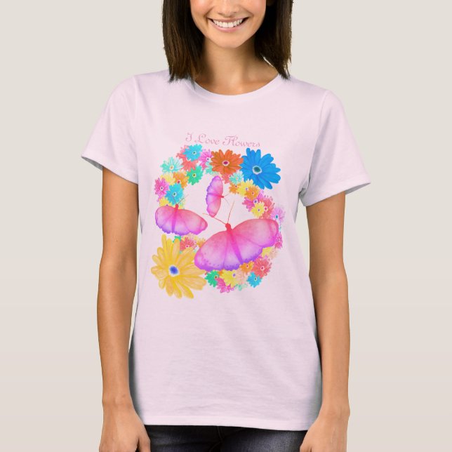J'Aime Les Fleurs. T-shirt de rêve papillon (Devant)