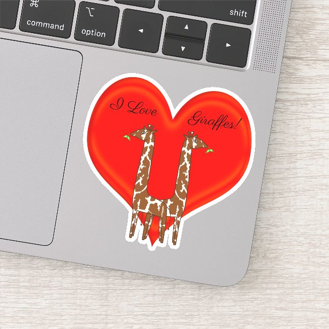 J'Aime Les Giraffes ! Sticker de coeur rouge (Détail)