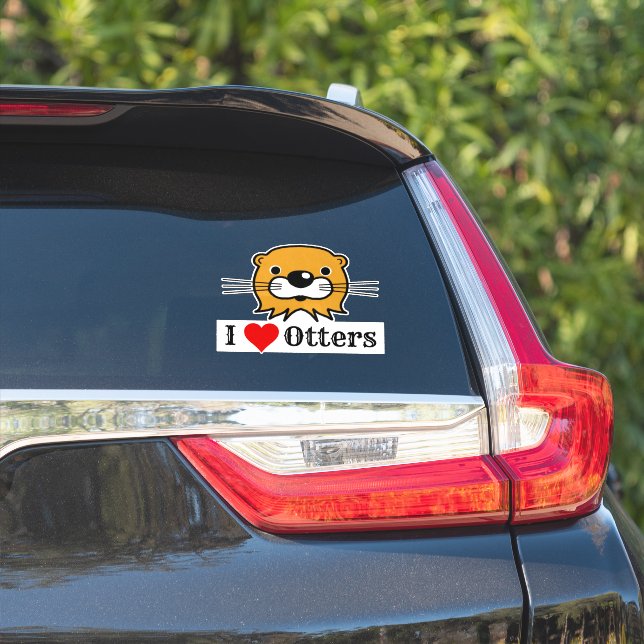J'Aime Les Loutres. Sticker à tête de Otter (Côté voiture)