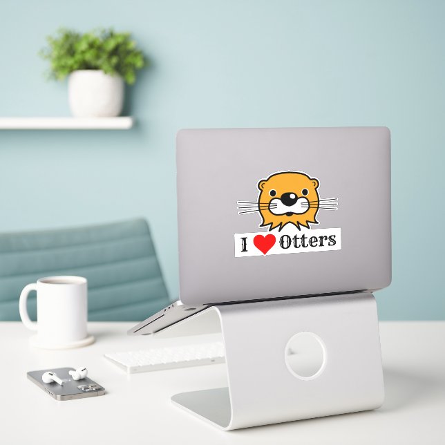 J'Aime Les Loutres. Sticker à tête de Otter (Ordinateur portable sur le bureau)