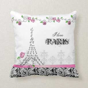 J'aime les roses noirs roses blancs de coussin de