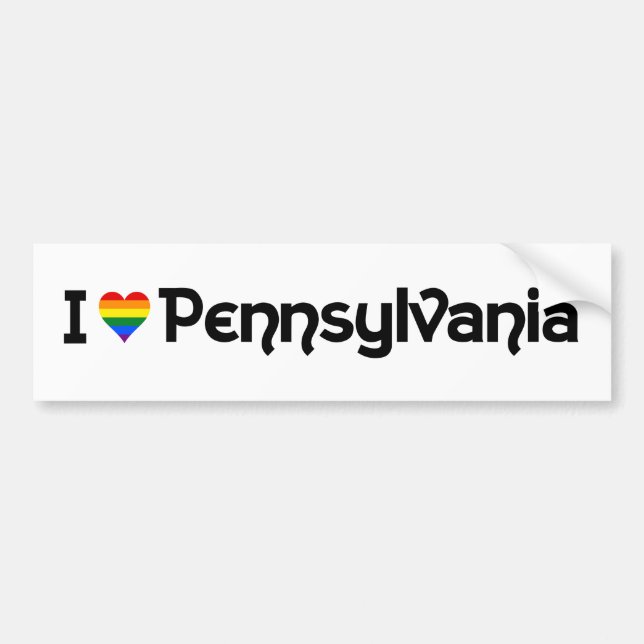 J'aime LGBT Pennsylvania State Bumper Sticker (Devant)