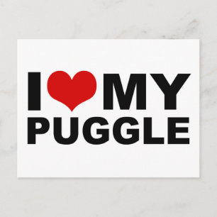 J'Aime Ma Carte Postale Puggle Red Heart