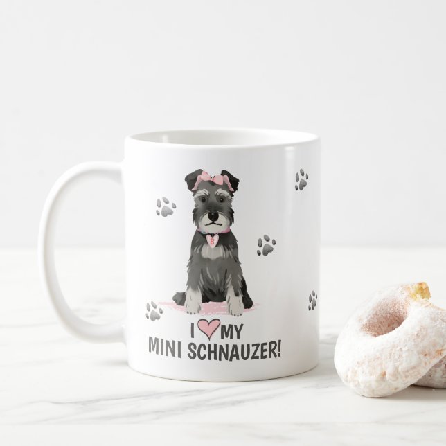 J'Aime Ma Mini Schnauzer Pink Coffee Mug (Avec donut)