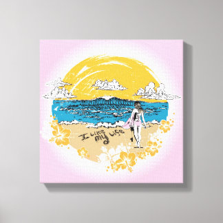"J'aime ma vie" surf fille toile