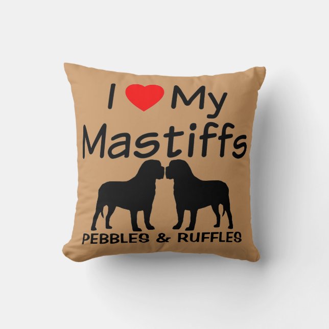 J'Aime Mes Deux Chiens Mastiff Coussin (Recto)