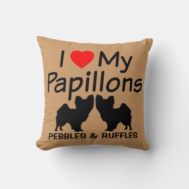 J'Aime Mes Deux Chiens Papillon Coussin (Recto)