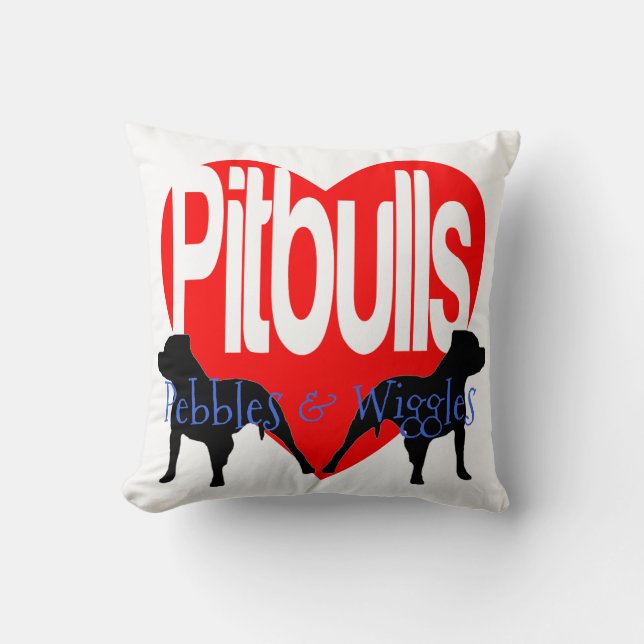 J'aime mes deux chiens Pitbull Coussin personnalis (Recto)