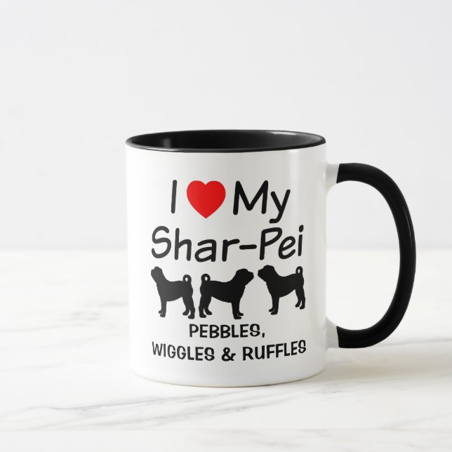 J'Aime Mes Trois Chiens Chinois Shar Pei Mug (Droite)