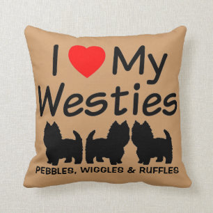 J'Aime Mes Trois Chiens Westie Coussin
