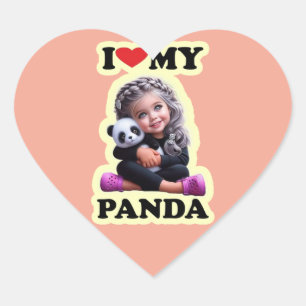 J'aime mon autocollant Heart panda