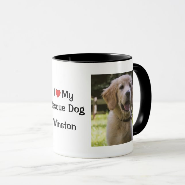 J'aime mon chien Secouru | nom et photo Café Mug (Devant droit)