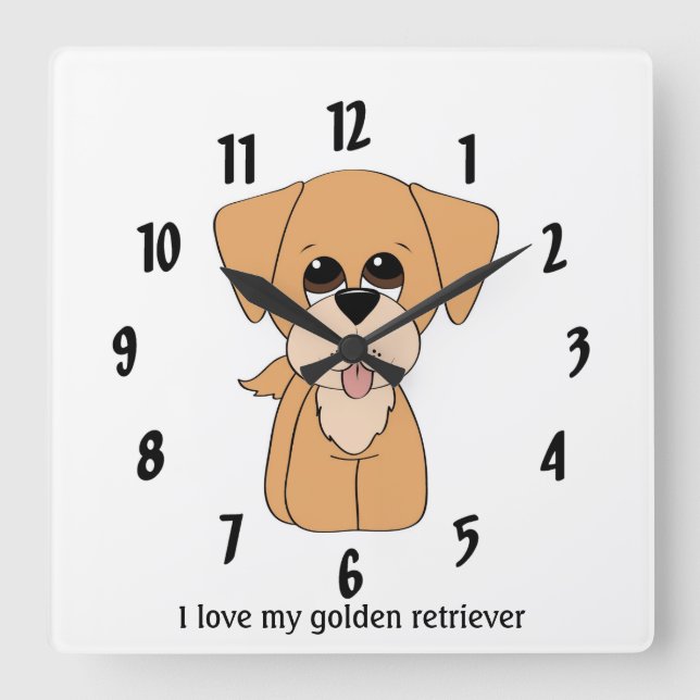 J'aime mon horloge murale de golden retriever (Recto)