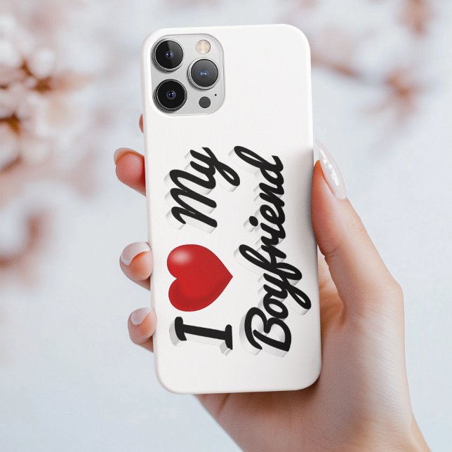 J'aime mon petit ami texte noir mignon Coque iPhon (Créateur téléchargé)