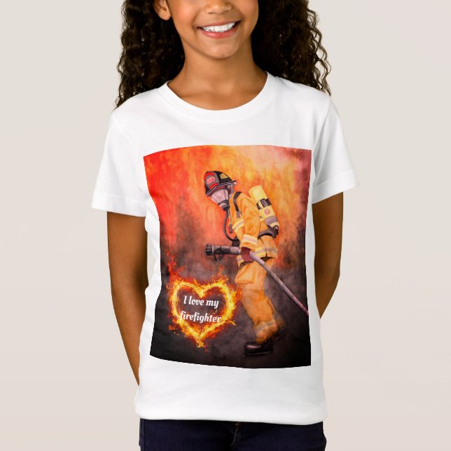J'aime mon pompier Garçons Filles T-shirt (Devant)