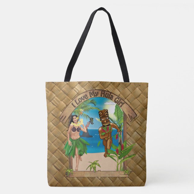J'aime mon sac fourre-tout à impression de Tiki (Devant)