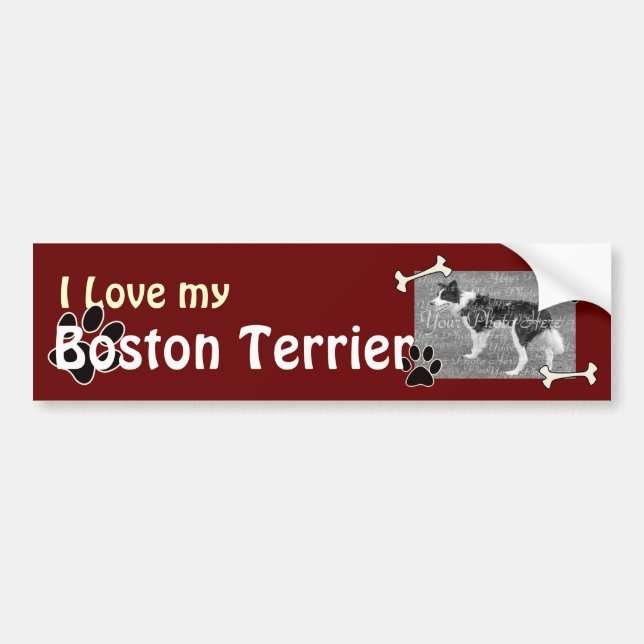 J'aime mon Sticker Bumper Terrier de Boston (Devant)