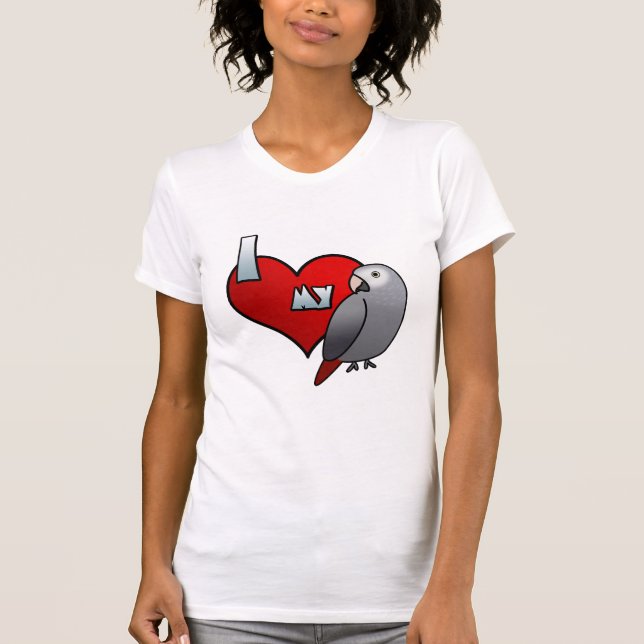 J'aime mon T-shirt de dames de gris africain de (Devant)