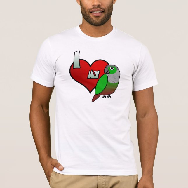 J'aime mon T-shirt vert de Cheeked Conure (Devant)