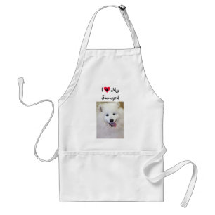 J'aime mon tablier de race de chien de Samoyed