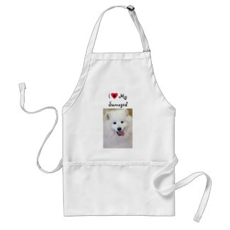 J'aime mon tablier de race de chien de Samoyed