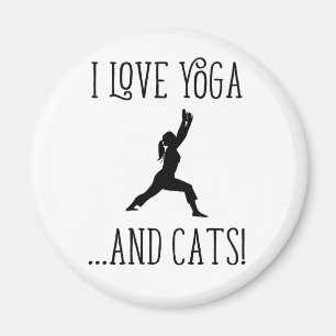 J'aime Yoga et chats Black Letters Magnet