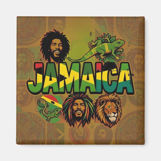 Jamaica proud magnet with jamaican colors (Devant)