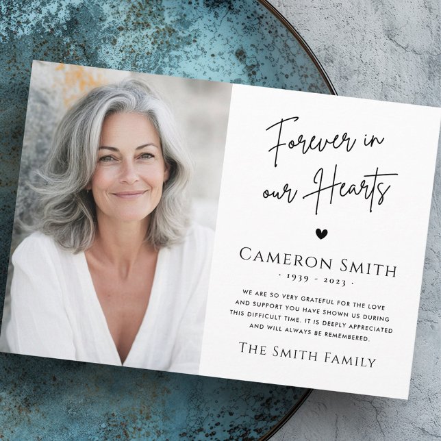 Jamais dans nos coeurs funéraire sympathie merci (Any color cross photo funeral sympathy thank you)