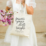 Jamais | Sac fourre-tout d'accueil Mariage personn<br><div class="desc">Bienvenue aux invités au début de votre éternité avec ces jolies et festives totes d'accueil mariages. Caractéristiques de design "pour toujours va commencer ce soir" en écriture noire typographie avec vos noms et date mariage en dessous.</div>