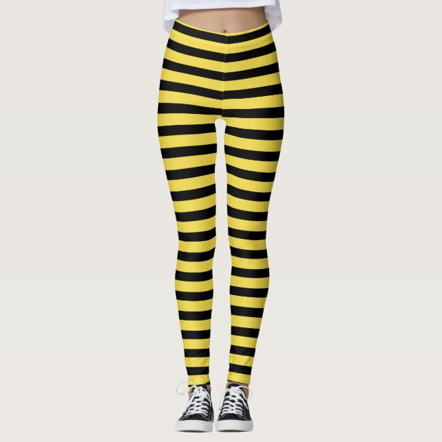 Jambes d'abeilles - Leggings rayés noirs et jaunes (Devant)