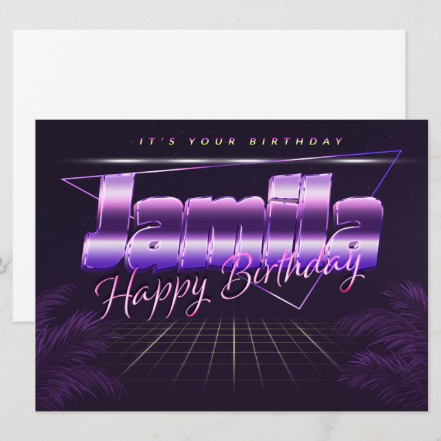 Jamila Nom Prénom lila retro Carte Anniversaire (Devant / Derrière)