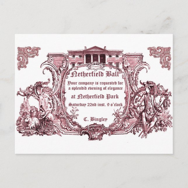 Jane Austen : Cartes Invitations de Bal Netherfiel (Devant)