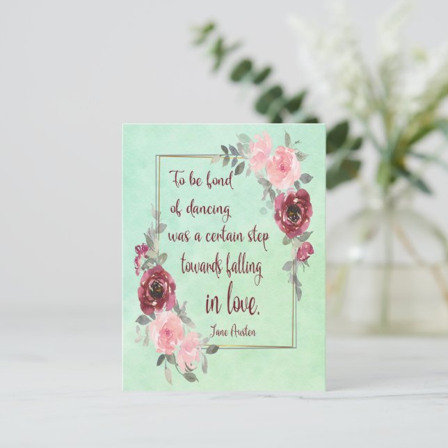 Jane Austen Citation Aimer danser Carte postale (Debout devant)