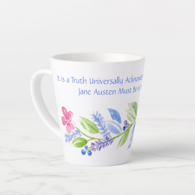 Jane Austen Motto Floral Mug (Angle gauche)
