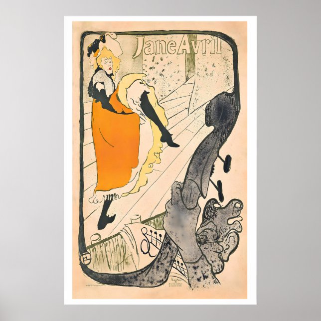 Jane Avril Moulin Rouge 1890s Vintage Poster by (Devant)