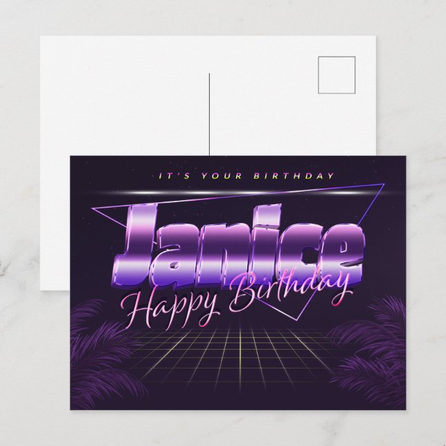 Janice Nom Prénom Anniversaire de la carte postale (Devant / Derrière)