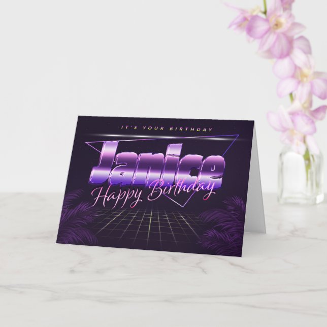 Janice Nom Prénom lila retro Carte Anniversaire (Orchidée)