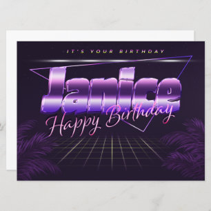 Janice Nom Prénom lila retro Carte Anniversaire