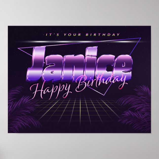 Janice Nom Vorname lila retro Poster Geburtstag (Devant)