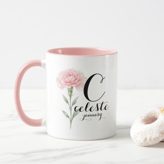 January Birth Flower Mug – Pink Carnation Gift (Avec donut)