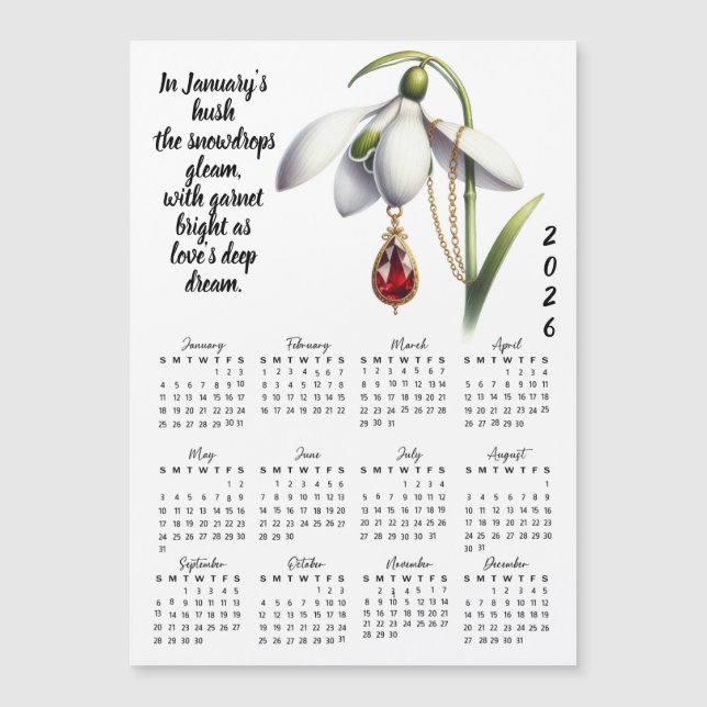 January Birth Flower & Stone Calendar (Devant)