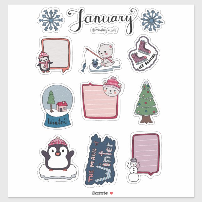 January Sticker Sheet – Cozy Bears & Winter Magic (Feuille)