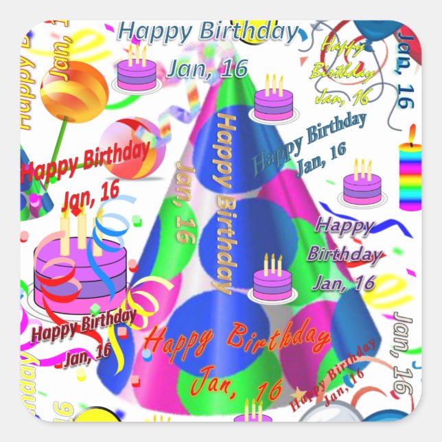 Janvier, 16 Stickers Anniversaires de enfants (Devant)