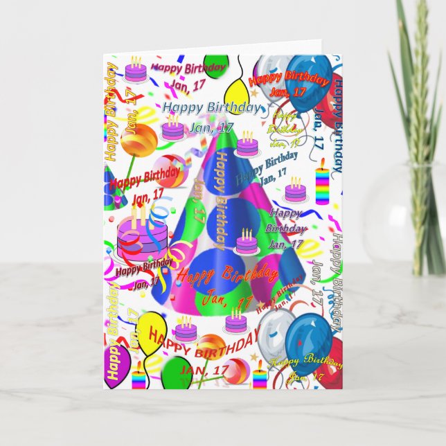 Janvier, 17 Anniversaire Carte de voeux pliée (Devant)