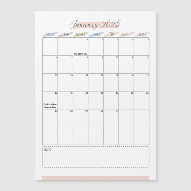 Janvier 2025 Calendrier magnétique (Devant)