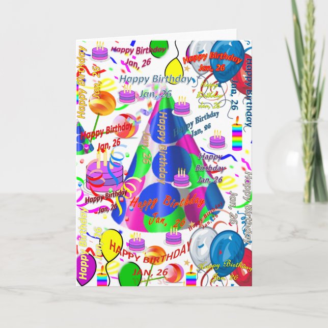 Janvier, 26 Anniversaire Carte de voeux pliée (Devant)