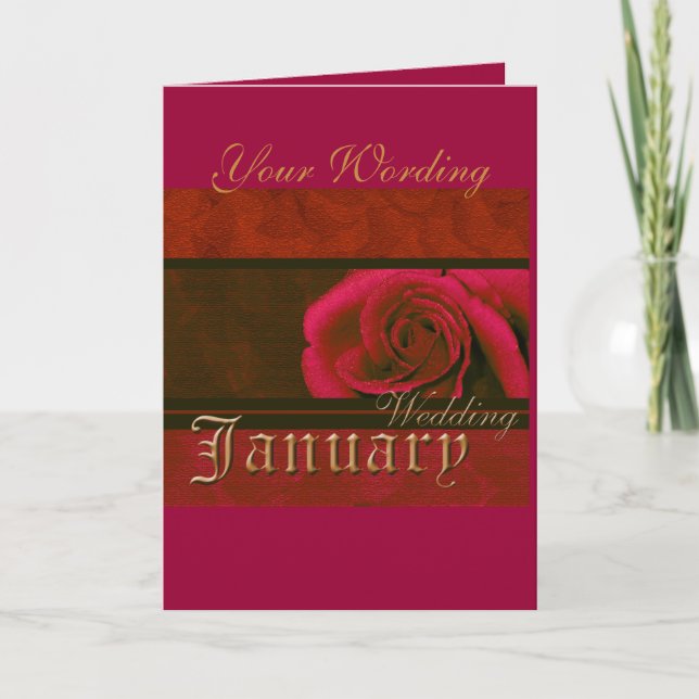 Janvier Mariage rose rose rouge carte (personnalis (Devant)