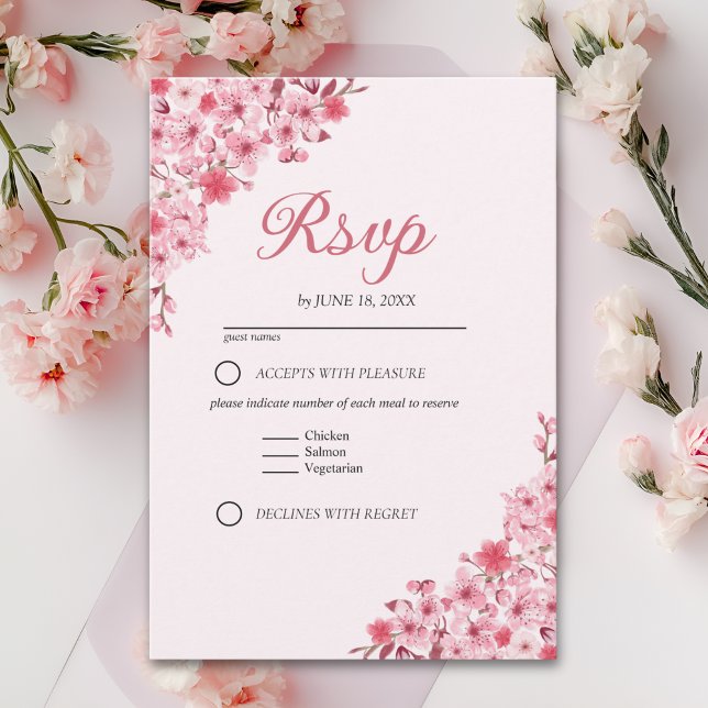 Japanese Blossom Wedding – Pink Floral RSVP (Créateur téléchargé)