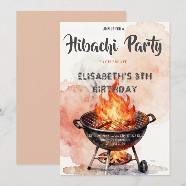 Japanese Hibachi Dinner Party Birthday Invitation (Devant / Derrière)